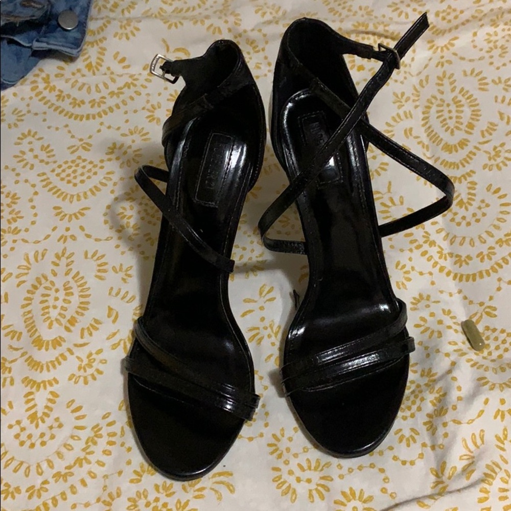 Strappy Black Open Toed Heels.